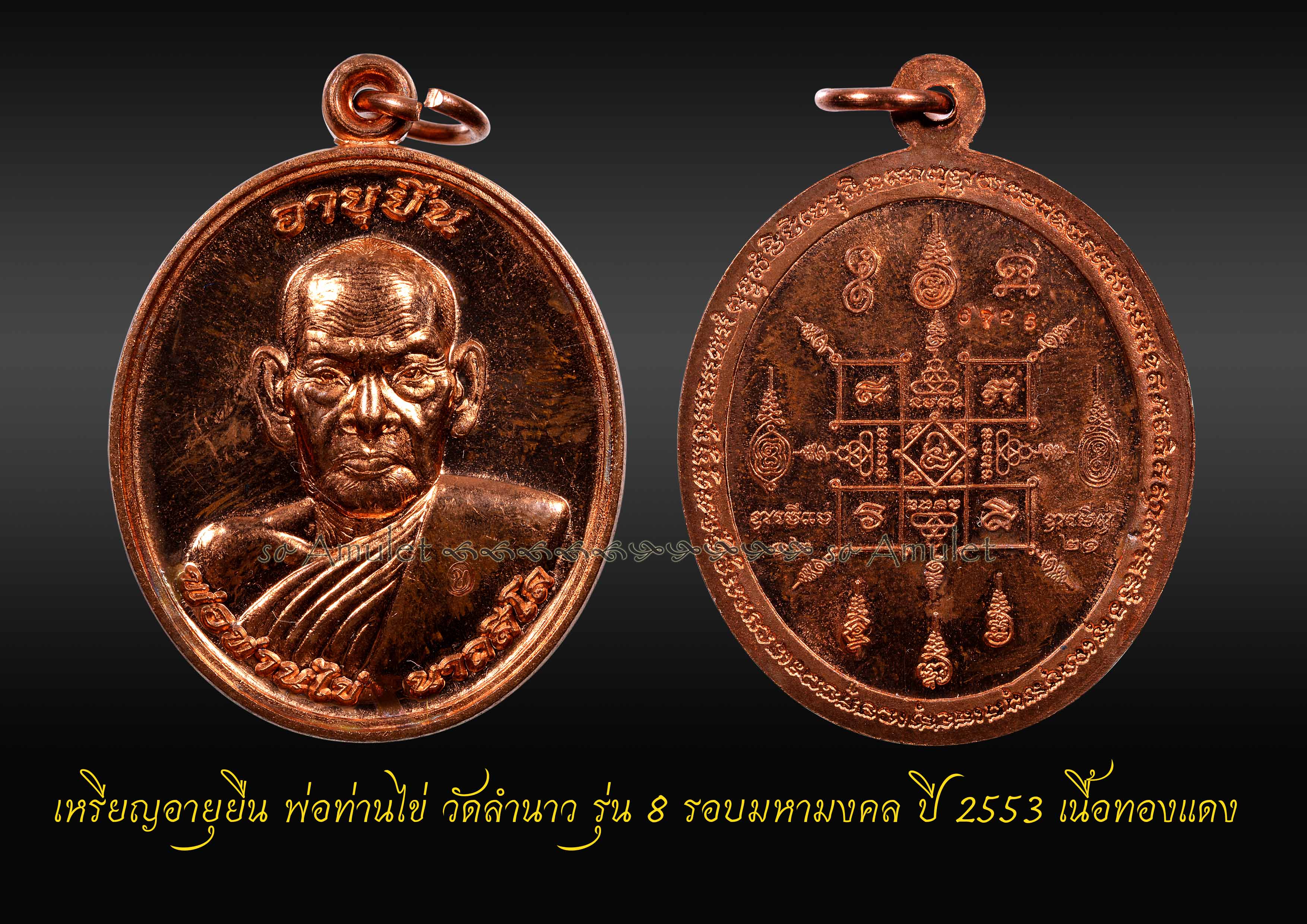 เหรียญอายุยืน พ่อท่านไข่ วัดลำนาว รุ่น 8 รอบมหามงคล ปี 2553 เนือทองแดง