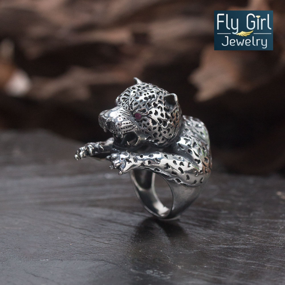 แหวนเสือ แหวนปีขาล แหวนชายเงินแท้ พลอยทับทิมแท้