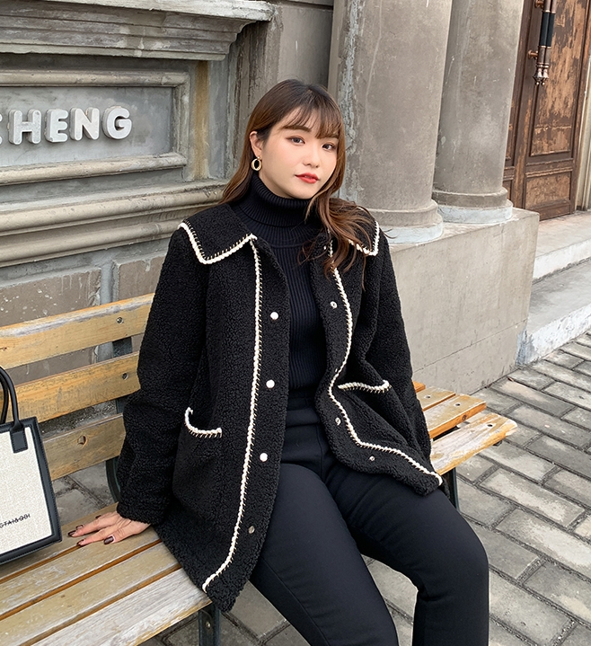 CS0002 เสื้อกันหนาวไซส์ใหญ่ ขนแกะ สีดำ