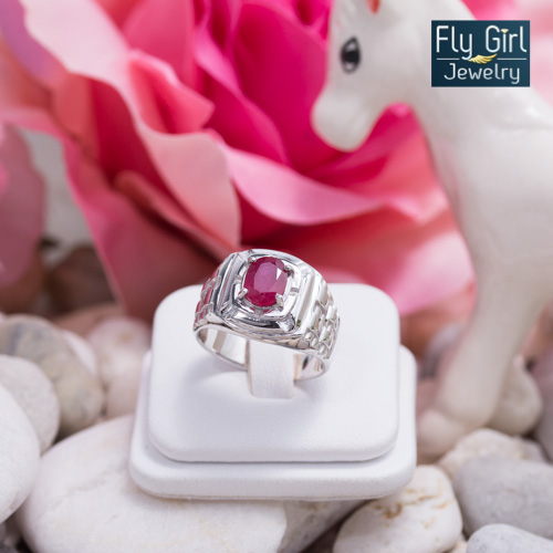 แหวนชาย พลอยทับทิมแท้ เงินแท้ชุบทองคำขาว