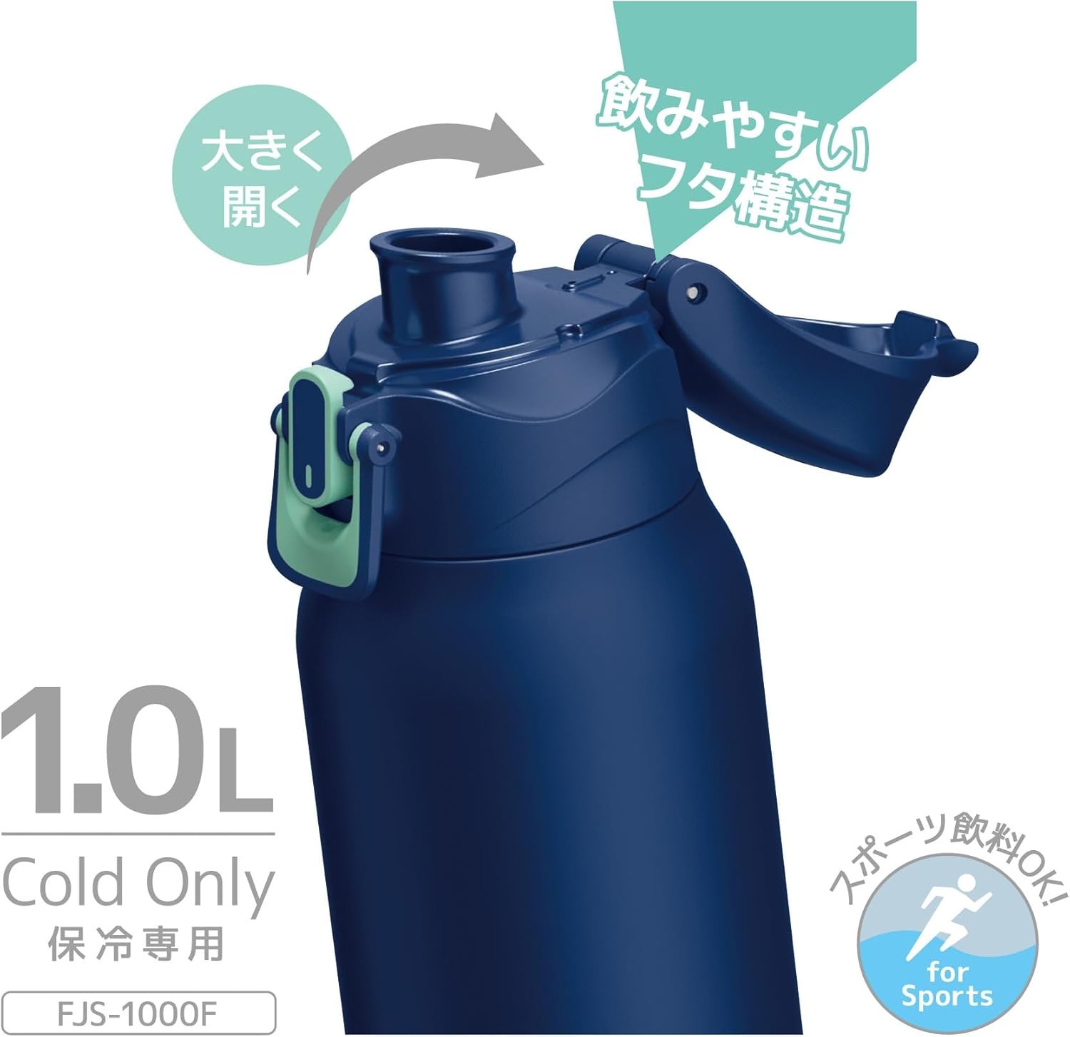 Thermos 1000ml FJS-1000F Hydration Cold Only สี Navy Mint (NVMT) เทอร์มอสกระติกน้ำกีฬาฉนวนสุญญากาศ เก็บความเย็นอย่างเดียว ขนาด 1ลิตร