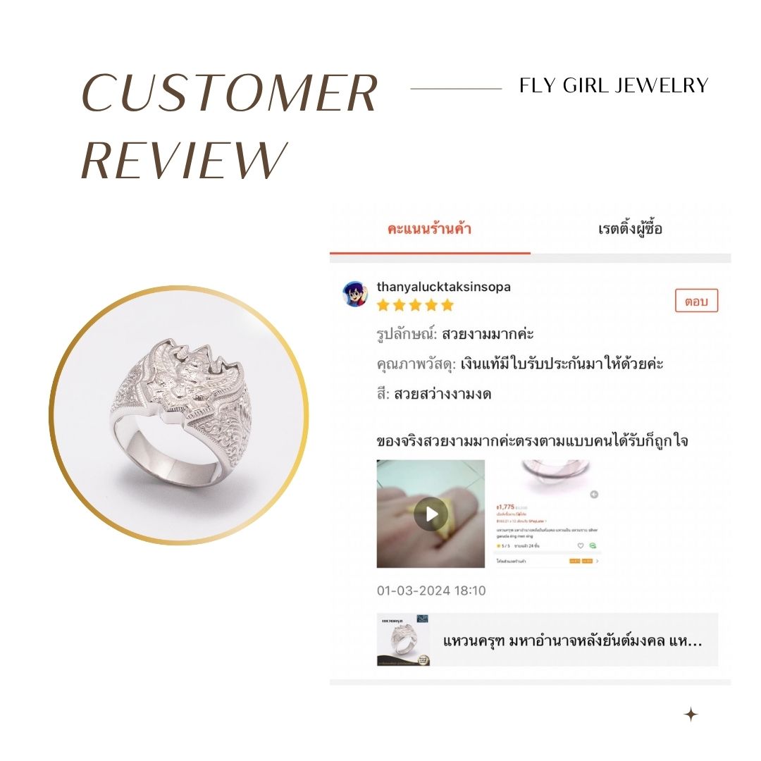 แหวนครุฑเงินแท้ ด้านหลังพระบรมฉายาลักษณ์ ร.5 ยันต์มงคล สีทองและสีเงิน