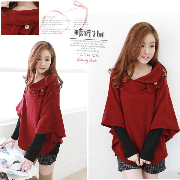 Pre Order - เสื้อกันหนาวแฟชั่นเกาหลี คอปก เป็นเสื้อคลุม : สีแดง / สีพีช(ชมพู) / สีเขียว