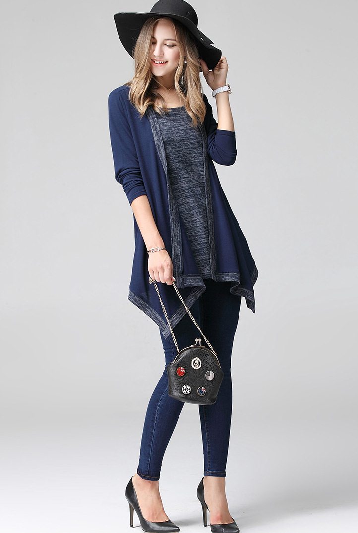 PreOrderเสื้อผ้าคนอ้วน - เสื้อกันหนาวไซส์ใหญ่ เย็บติดเป็นตัวเดียวกัน ผ้าฝ้าย+ไหมพรม สี : น้ำเงิน / ไวน์แดง