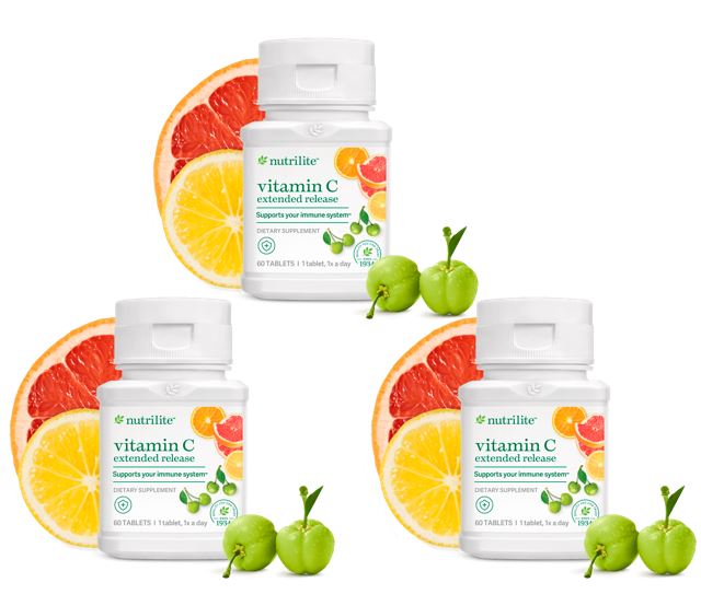 Nutrilite Vitamin C Extended Release วิตามิน ซี 500mg ( 60 เม็ด x 3 กป ) ชนิดละลายช้า ช่วยเพิ่มภูมิต้านทานร่างกาย ป้องกันการเป็นหวัด ผิวพรรณสวยใสขึ้น Amway USA สำเนา