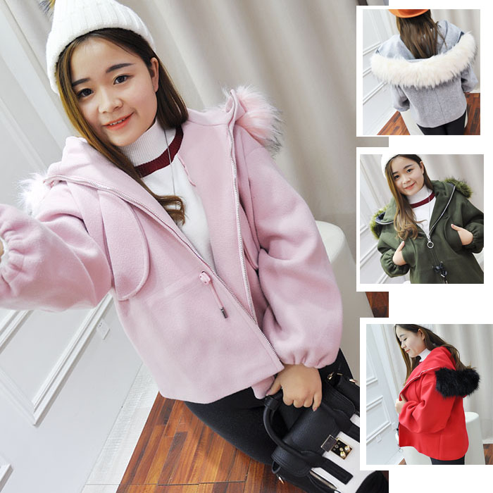 PreOrderคนอ้วน - เสื้อกันหนาวแฟชั่น ผ้าโพลิเอสเตอร์ขนสัตว์ มีHood ขนเฟอร์ สี : ชมพู / เทา / เขียวทหาร / แดง