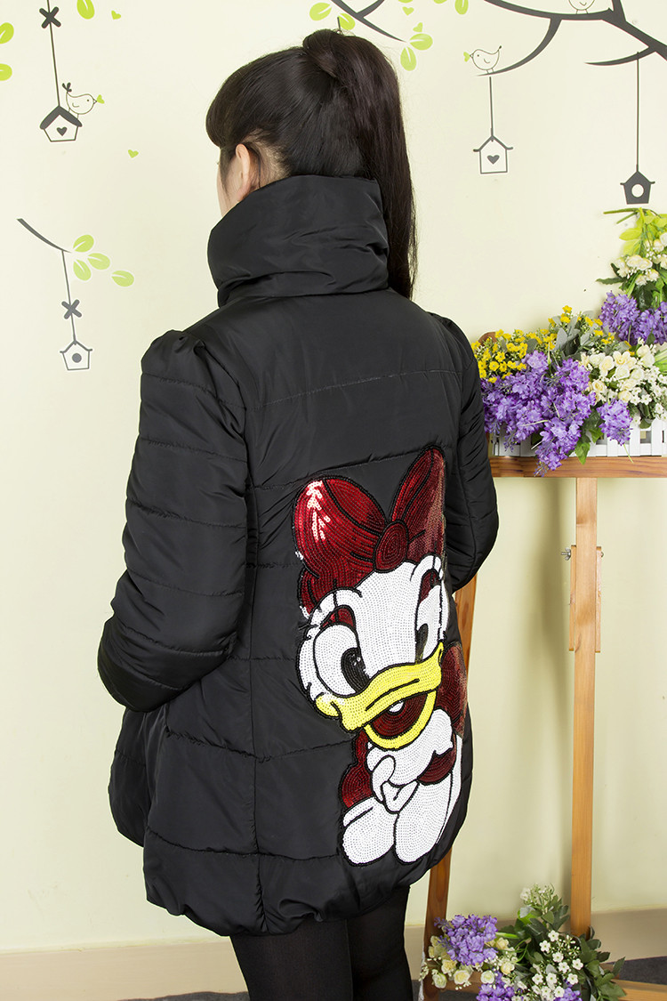 PreOrderเสื้อผ้าคนอ้วน - เสื้อกันหนาวคนอ้วน ไซส์ใหญ่ ผ้าร่ม บุนวมด้านใน ข้างหลังพิมพ์ตัวการ์ตูน สีดำ