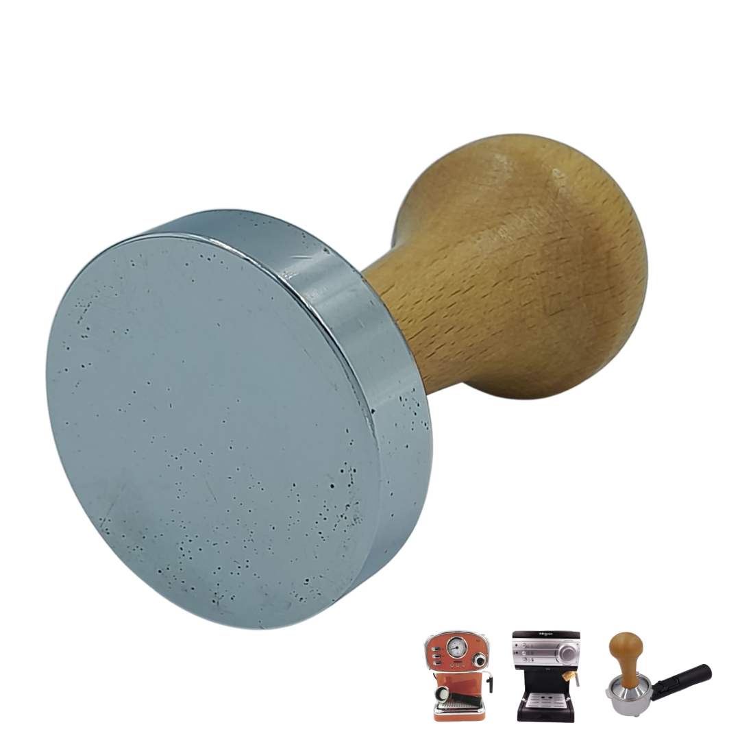 แทมเปอร์ที่กดผงกาแฟ 51 มม. หน้าเรียบ ด้ามจับไม้ หน้าเรียบโลหะ น้ำหนัก 280 กรัม สีไม้อ่อน รหัส 2522