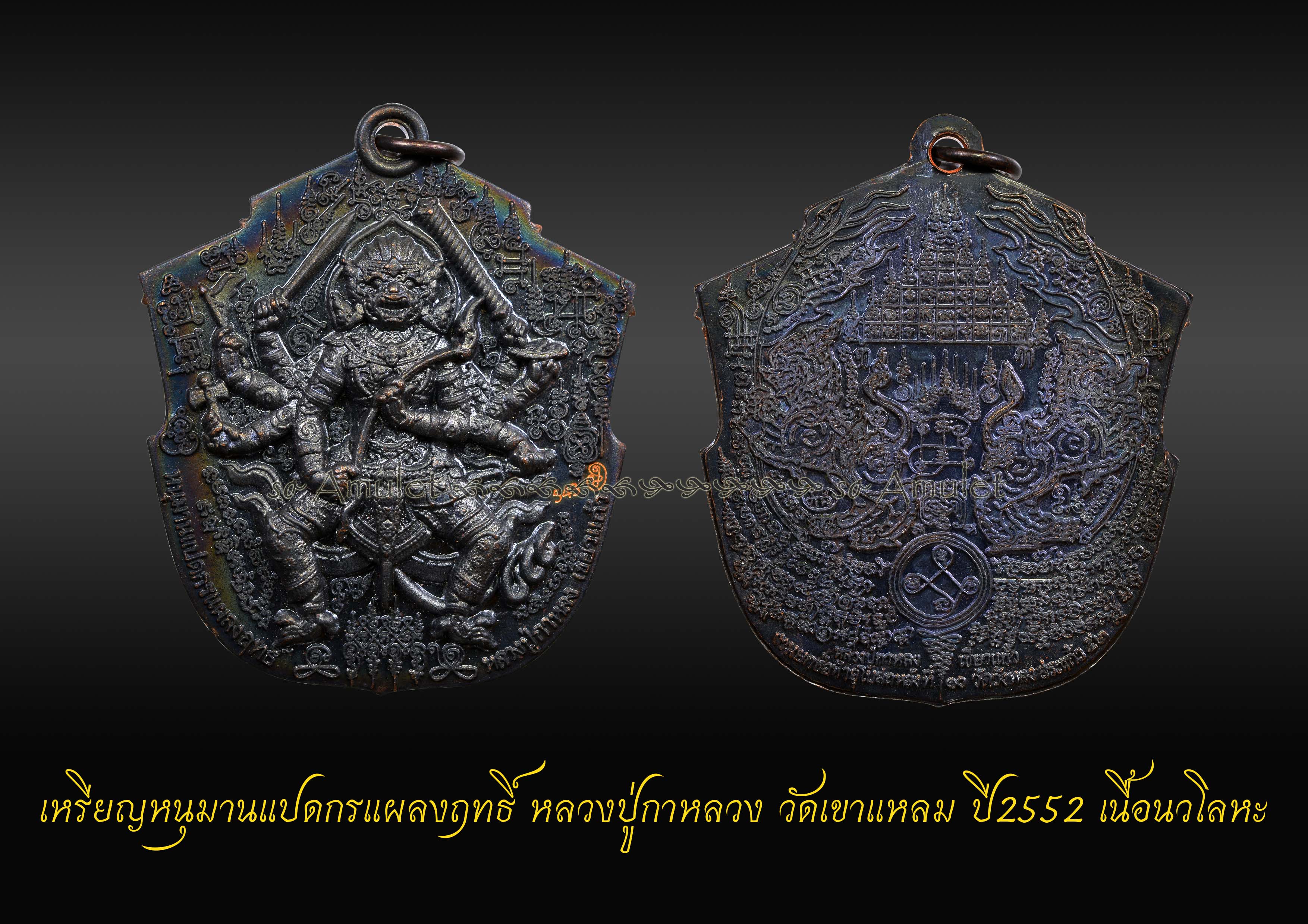เหรียญหนุมานแปดกรแผลงฤทธิ์ หลวงปู่กาหลง วัดเขาแหลม ปี2552 เนื้อรมดำ