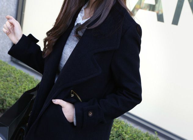 PreOrderเสื้อผ้าคนอ้วน - เสื้อโค้ทกันหนาวไซส์ใหญ่ ผ้าวูลขนสัตว์ สีน้ำเงิน