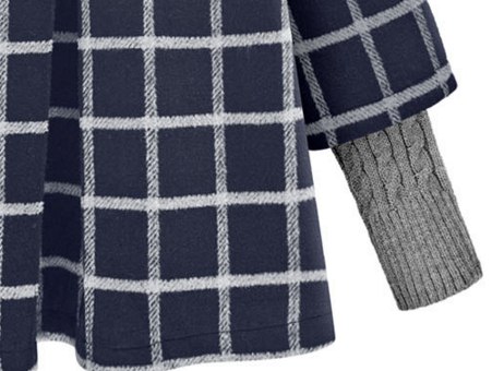 PreOrderคนอ้วน - เสื้อกันหนาวแฟชั่น ไซส์ใหญ่ คนอ้วน เสื้อไหมพรม คลุมด้วยเสื้อลายสก๊อตด้านนอก สีเทาน้ำเงิน