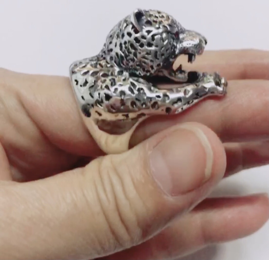 แหวนเสือ แหวนปีขาล แหวนชายเงินแท้ พลอยทับทิมแท้