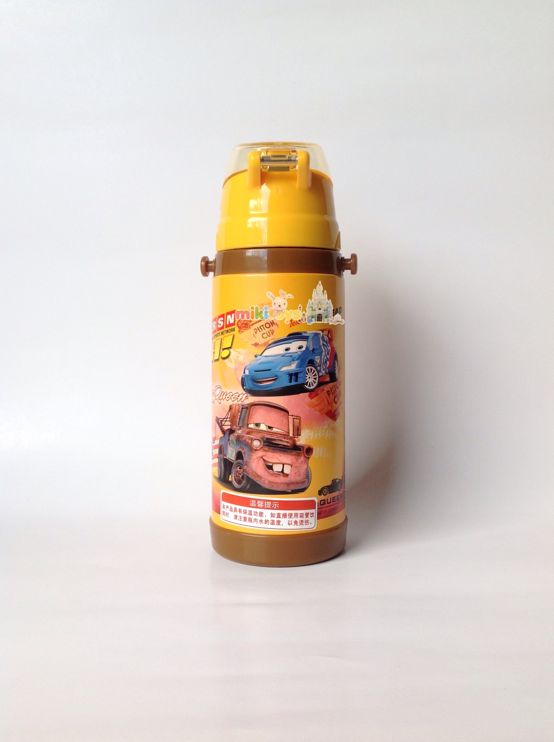 กระติกน้ำเก็บความเย็น รถแข่ง คาร์ Disney Cars McQueen (1st to finish)สีเหลือง รุ่นตัวล็อค2ชั้น