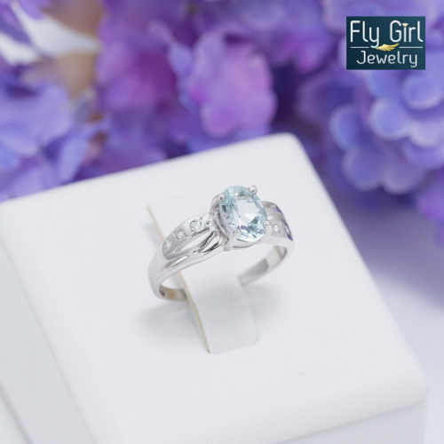 แหวนเงินแท้ พลอยอะความารีนแท้(ราศีมีน)