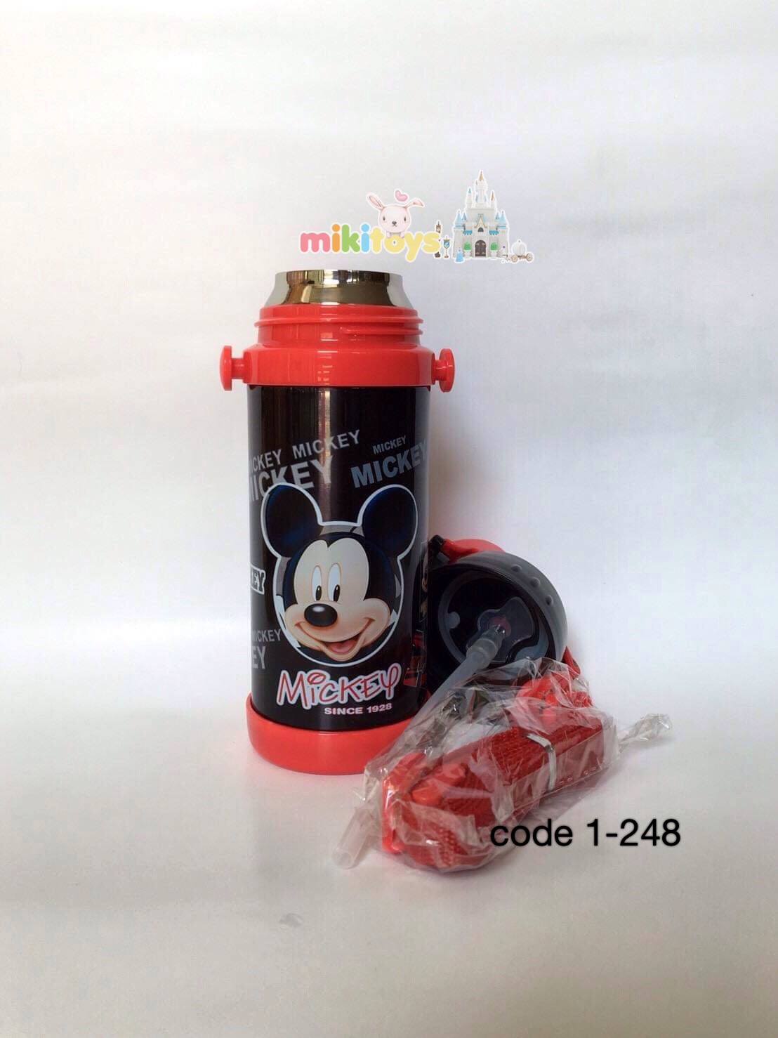 กระติกน้ำเก็บอุณหภูมิ Mickey mouse มิกกี้เมาส์ สีแดงดำขนาด350ml.