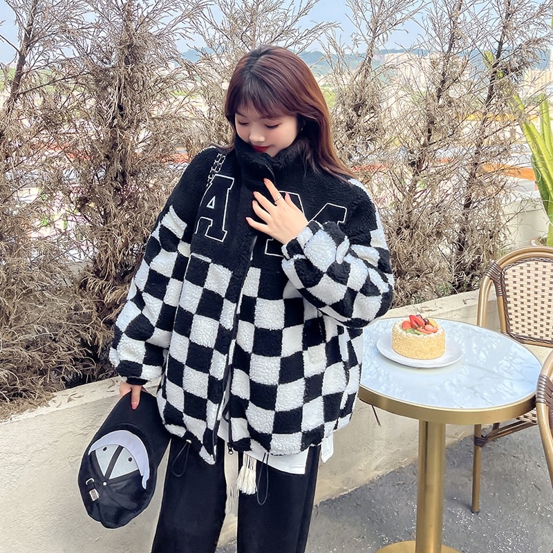 2324-0014 เสื้อกันหนาวลายสก๊อตขนแก เท่ ๆ จ้า