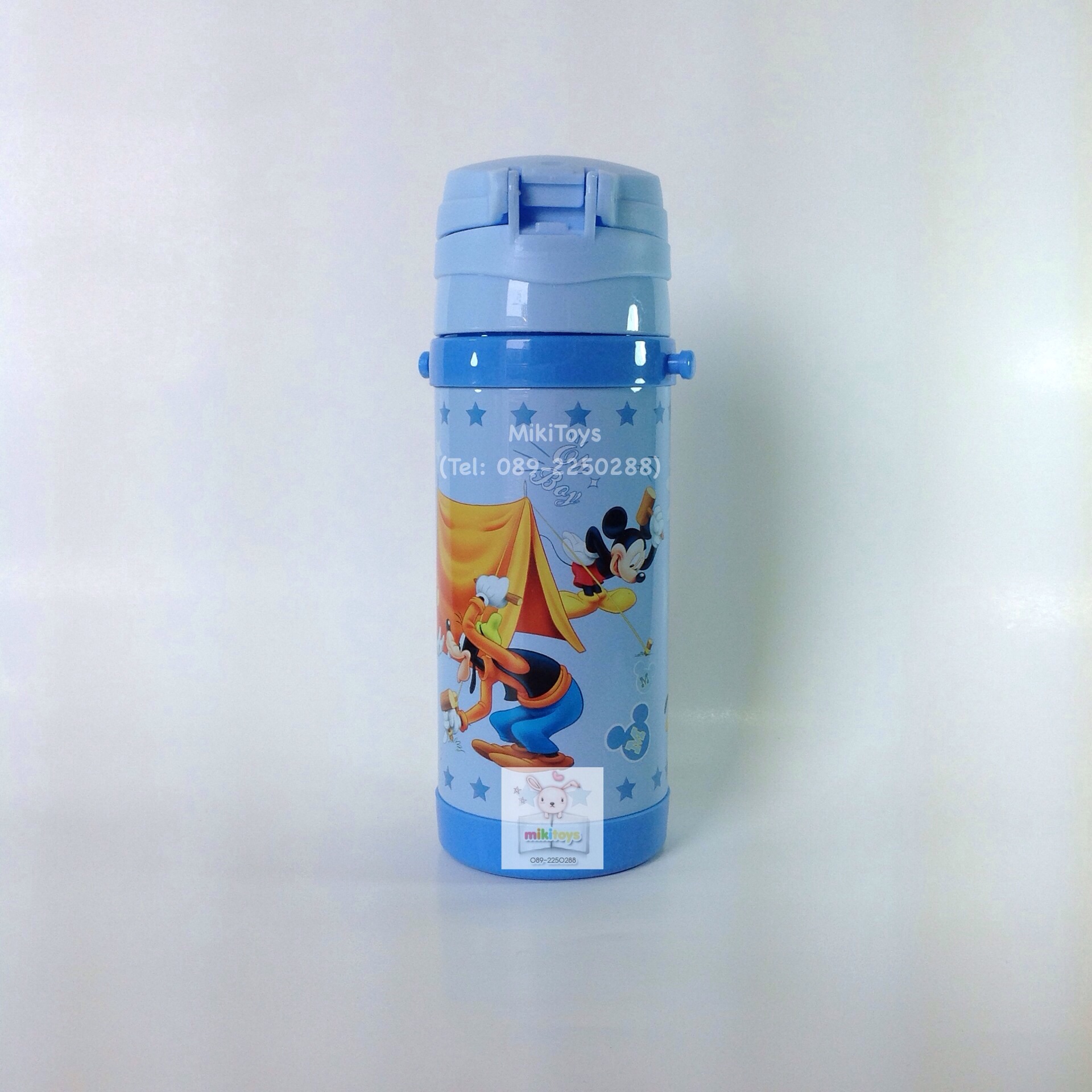 กระติกน้ำมิกกี้เมาส์ ลายใหม่ New Mickey Mouse สีฟ้า รุ่นกดแล้วฝาเด้ง เก็บอุณหภูมิ