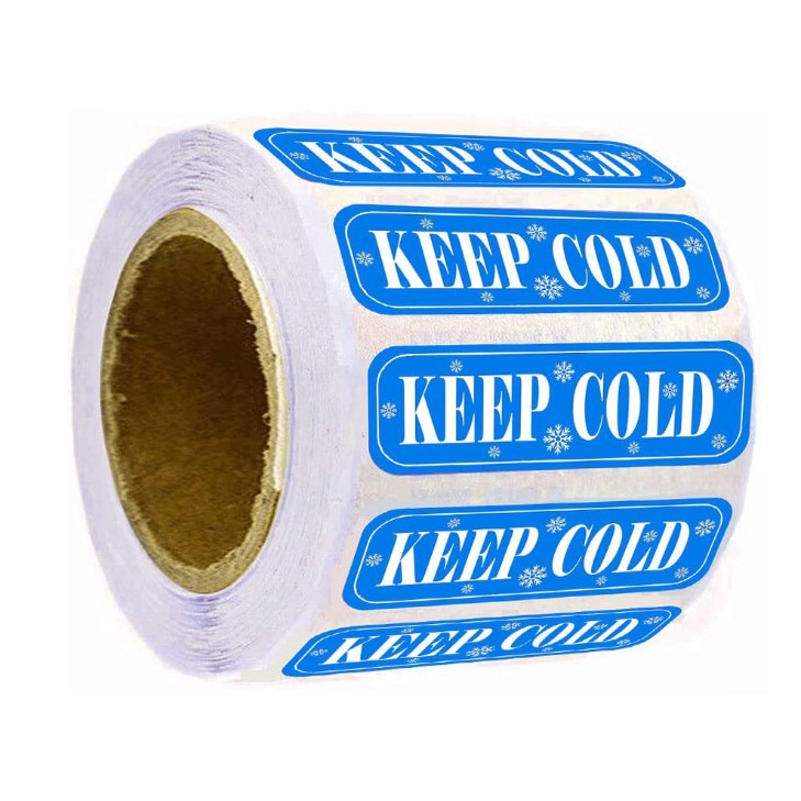 สติ๊กเกอร์ KEEP COLD กระดาษเคลือบกันน้ำ (ระดับแช่ตู้เย็น) ขนาด 1x3.5 ซม. x 490 ดวง/ม้วน