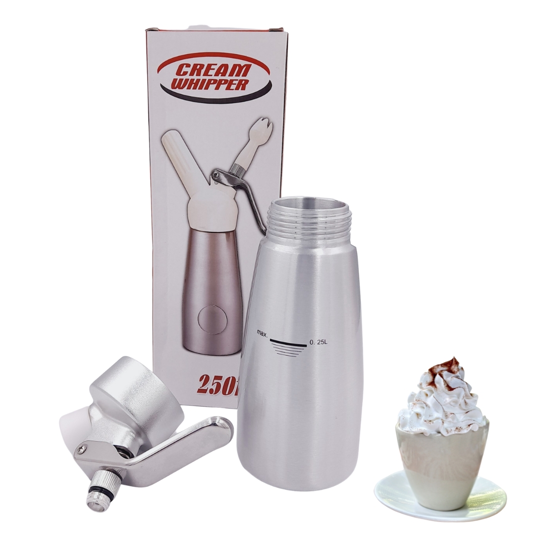 ขวดทำวิปครีม ขนาด 250ml CREAM WHIPPER 500 ml สีเทา หัวอลูมีเนียมเหลี่ยม พร้อมชุดดอกบีบ รหัส 0869