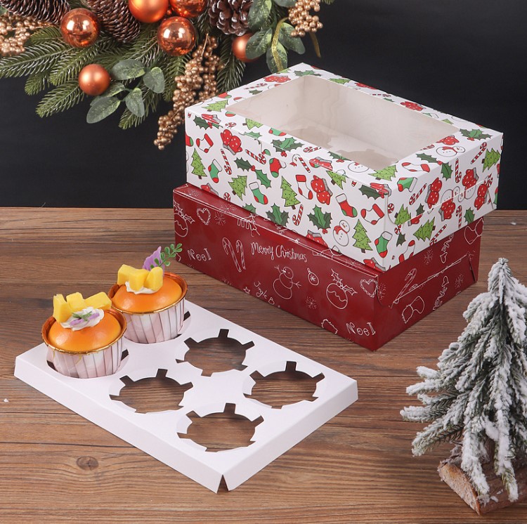 กล่องใส่ขนม Christmas พร้อมฐานวางคัฟเค้ก แพ็ค 50 ชิ้น