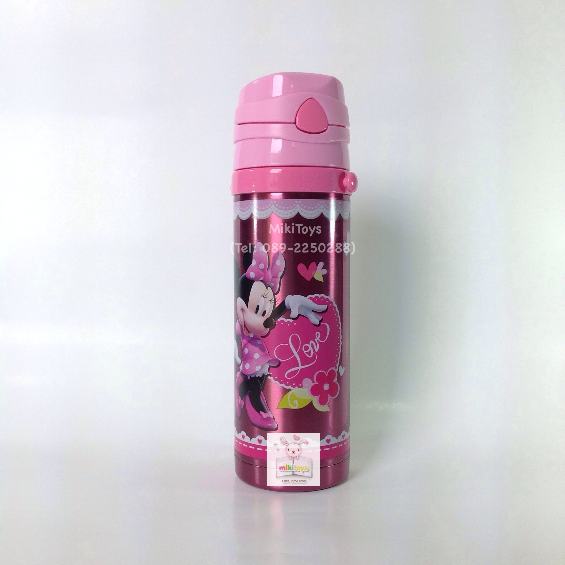 ✅กระติกน้ำมินนี่เมาส์ Minnie Mouse Bow-Tiqueใบใหญ่ 450ml. รุ่นกดแล้วฝาเด้ง เก็บอุณหภูมิ