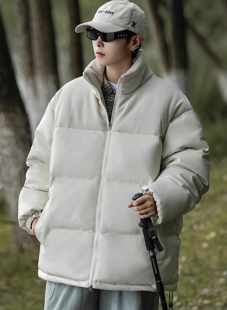 M2324-0013 เสื้อกันหนาวชายไซส์ใหญ่ บุนวม เป็นหนังPU ข้างในบุขน