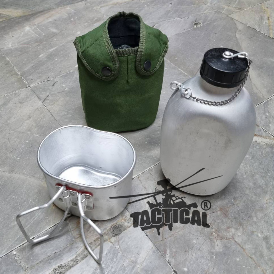 กระติกน้ำทหารอลูมิเนียม ทรงกลม พร้อมปลอก