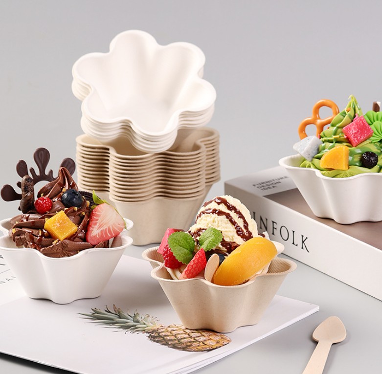 ถ้วยไอศครีม ของหวาน (พร้อมฝา) ขนาด 180 ml. ย่อยสลายได้ในธรรมชาติ (Biodegradable) แพ็ค 50 ชิ้น