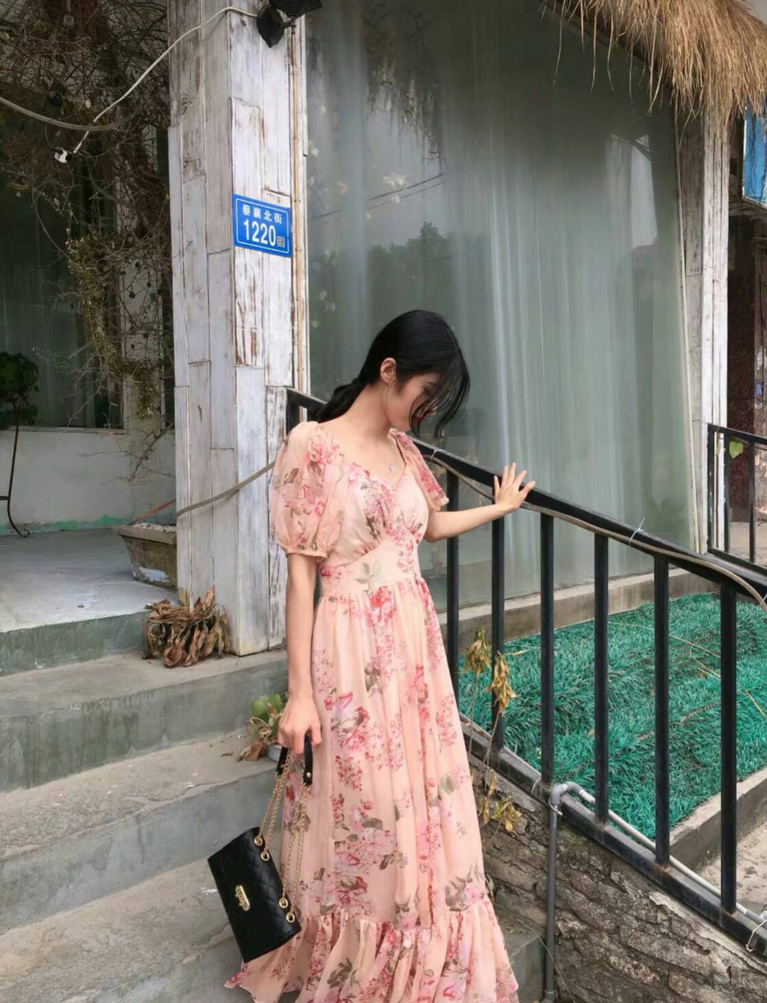 เดรสสไตล์เกาหลี ผ้าชีฟองสีสวยสดใส แพทเทิร์นเป้ะ