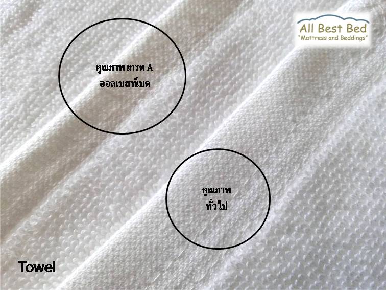 ผ้าขนหนูโรงแรม ขนคู่ สีขาว Pure Cotton100% เกรด A ทอขอบในตัว