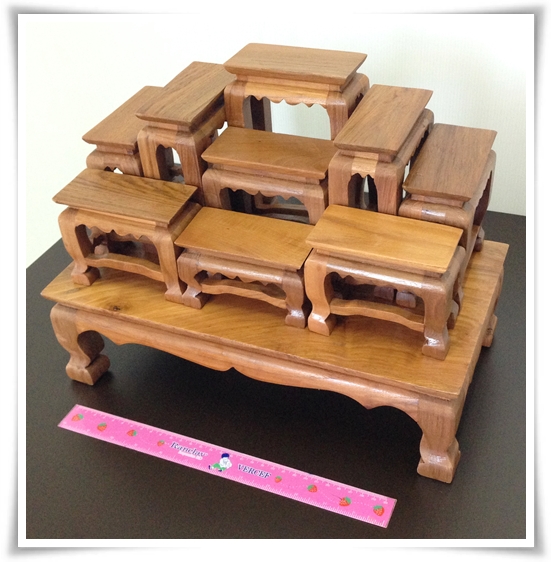 โต๊ะหมู่บูชาจิ๋ว หมู่ 9 หน้า 2 แบบเรียบ ไม้สัก สีไม้สักธรรมชาติ