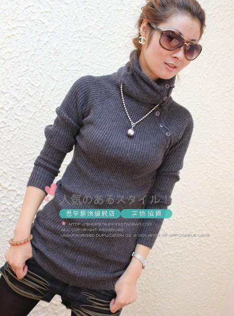 Pre Order - เสื้อกันหนาวแฟชั่น เสื้อคอเต่า ติดกระดุมด้านข้างยาวตั้งแต่คอถึงชายเสื้อ : สีกาแฟเข้ม / สีเทาอ่อน / สีเทาเข้ม / สีครีม