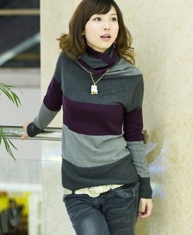 Pre Order - เสื้อกันหนาวแฟชั่น แบบบาง คอเต่า สีม่วง / สีเหลือง / สีดำ