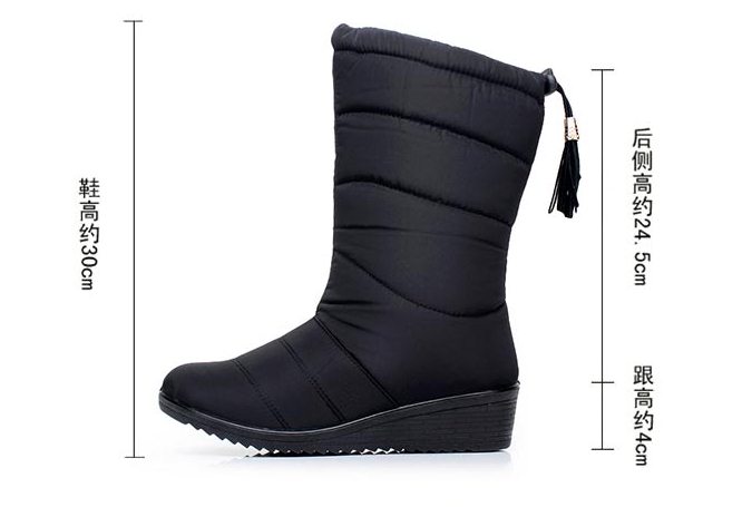 Pre Order - รองเท้ากันหนาว รองเท้าลุยหิมะ ผ้าร่มกันน้ำ ข้างในบุกำมะหยี่ สูง 30cm สี : ดำ / ไวน์แดง ไซส์ 35 / 36 / 37 / 38 / 39 / 40