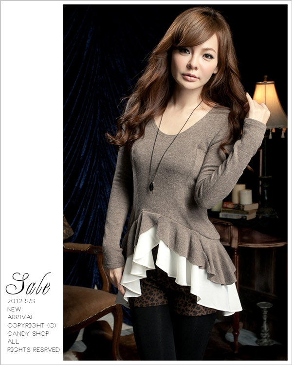 Pre Order - เสื้อกันหนาวแฟชั่น เหมือนเป็นเสื้อสองชิ้น แขนยาว