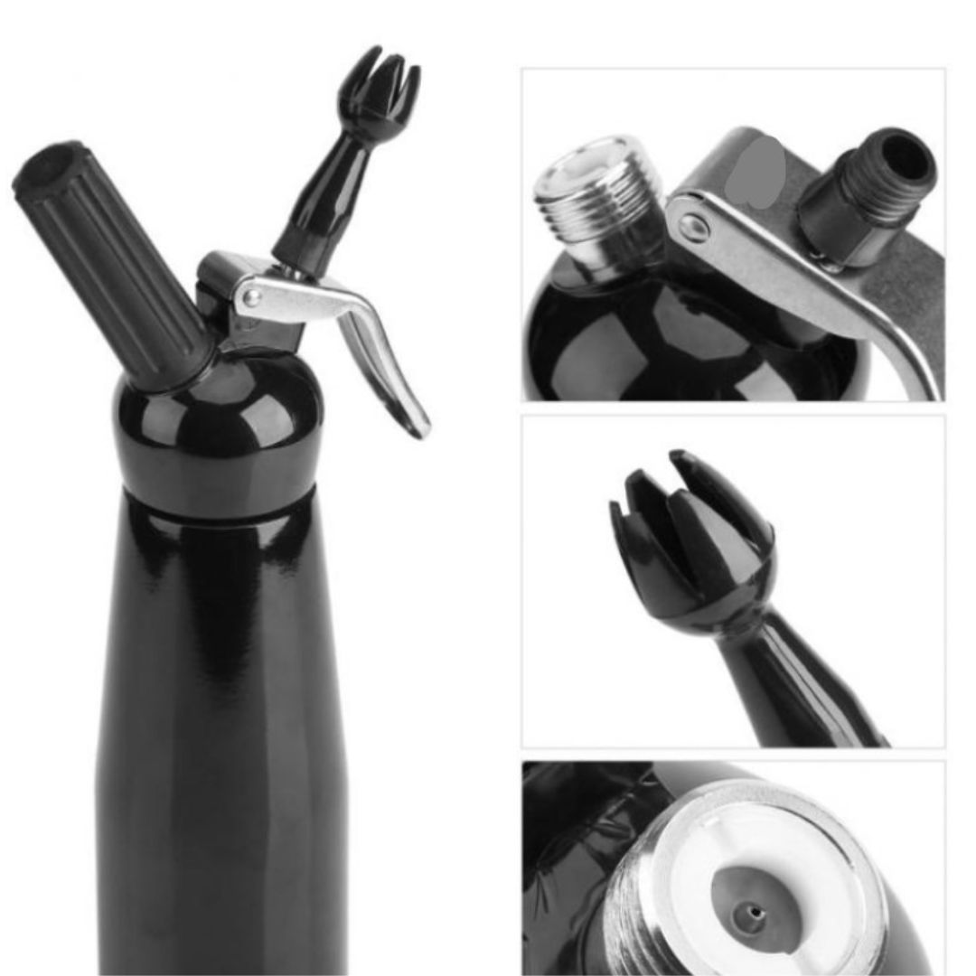 ขวดทำวิปครีม 500 ml กระบอกสีดำ หัวดำ CREAM WHIPPER รหัส 1170