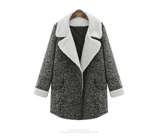 Pre Orderไซส์ใหญ่ - เสื้อกันหนาวแฟชั่น คนอ้วน ไซส์ใหญ่ เสื้อโค้ทขนสัตว์ จากหนังแกะ สีเทาดำ