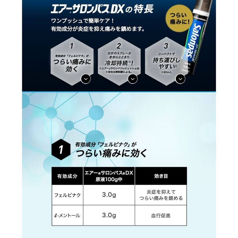 Hisamitsu AIR SALONPAS DX 120ml สเปรย์แก้ปวดเมื่อย คลายกล้ามเนื้อ แบบเร่งด่วน สูตรเย็น エアーサロンパスDX