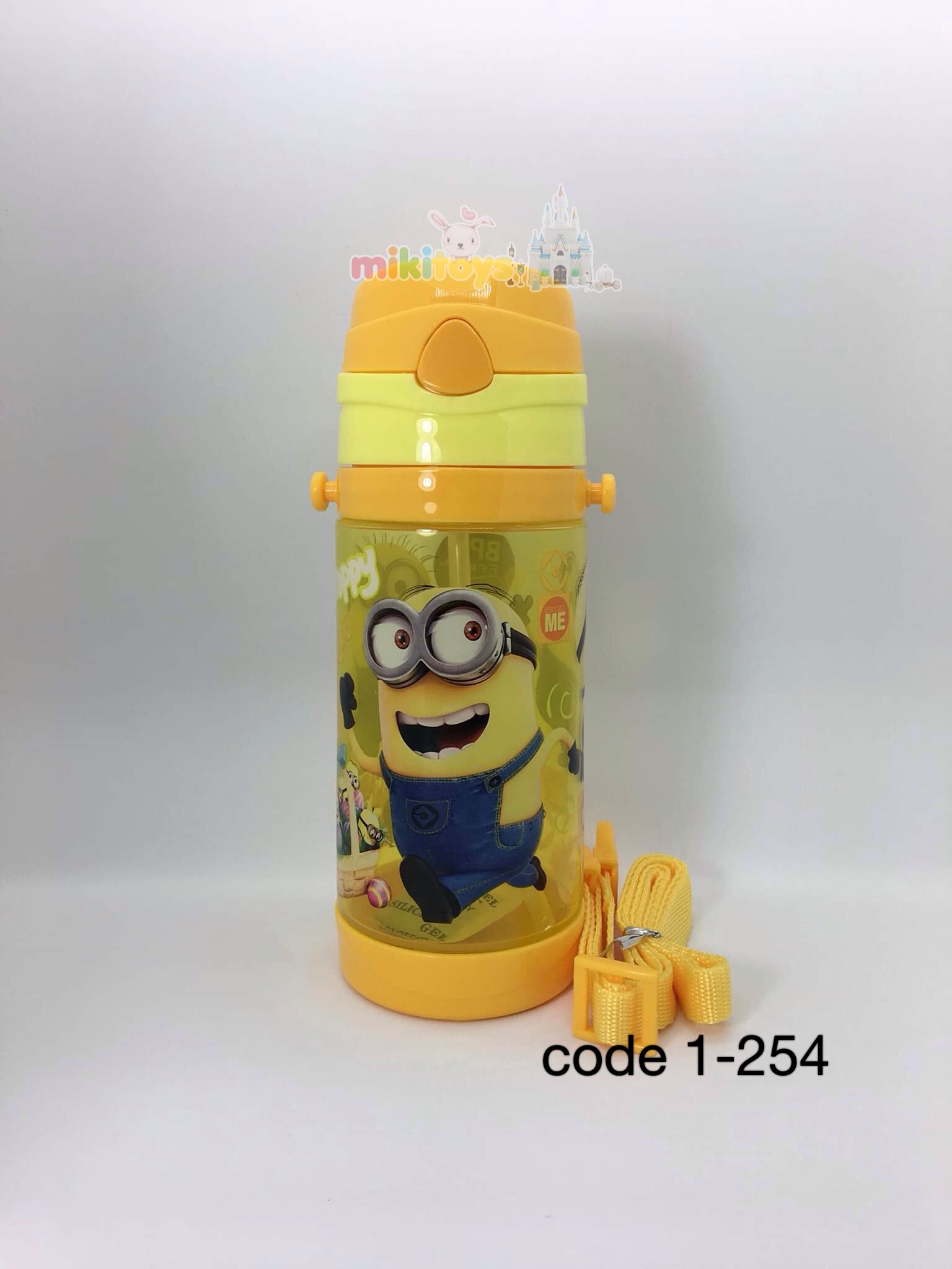 กระติกน้ำเด็ก Minion มินเนี่ยน สีเหลืองแจ่ม^^ รุ่นฝาเด้ง ปุ่มกดสามเหลี่ยม