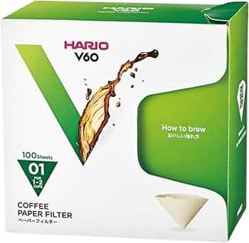 Hario V60 Coffee paper ฮาริโอะ กระดาษกรอง สำหรับดริป ขนาด 01 (บรรจุ100 แผ่น) กระดาษสีไม้น้ำตาล และขาว ห่อพลาสติก