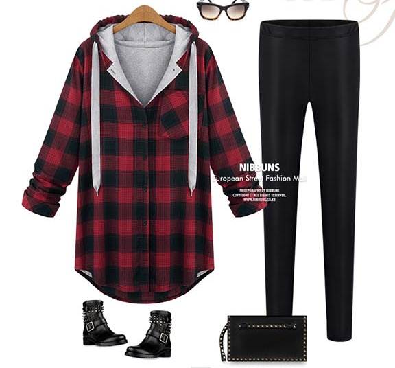 PreOrderไซส์ใหญ่ - เสื้อกันหนาวไซส์ใหญ่ คนอ้วน มีHood ลายสก๊อต 2 สี สี : แดง / เทา