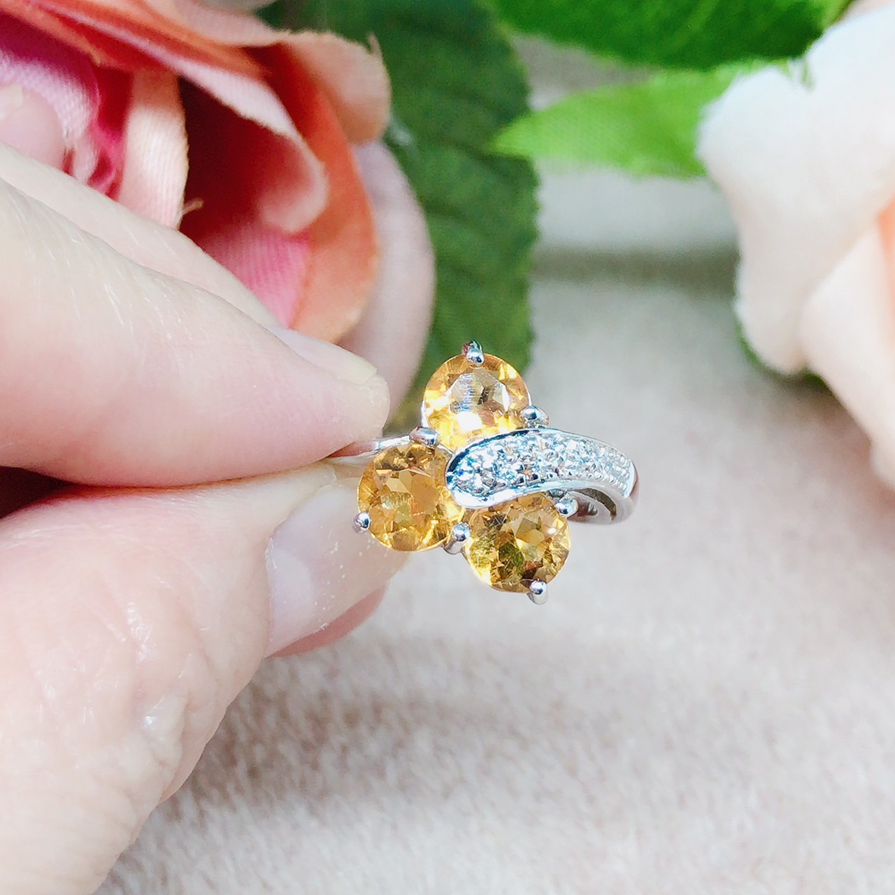 แหวนเงินแท้ พลอยซิทรีนแท้(ราศีพิจิก)