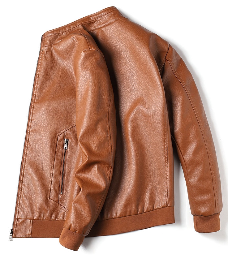 COM-004 เสื้อกันหนาวผู้ชาย หนังPU เรียบ ๆ สี ดำ / น้ำตาล / ไวน์แดง