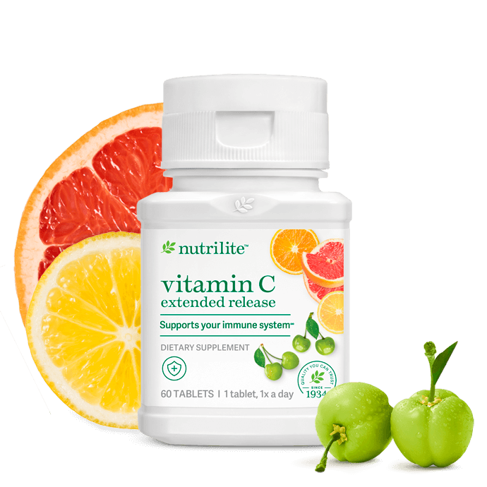 Nutrilite Vitamin C Extended Release วิตามิน ซี 500mg 60 เม็ด ชนิดละลายช้า ช่วยเพิ่มภูมิต้านทานร่างกาย ป้องกันการเป็นหวัด ผิวพรรณสวยใสขึ้น Amway USA