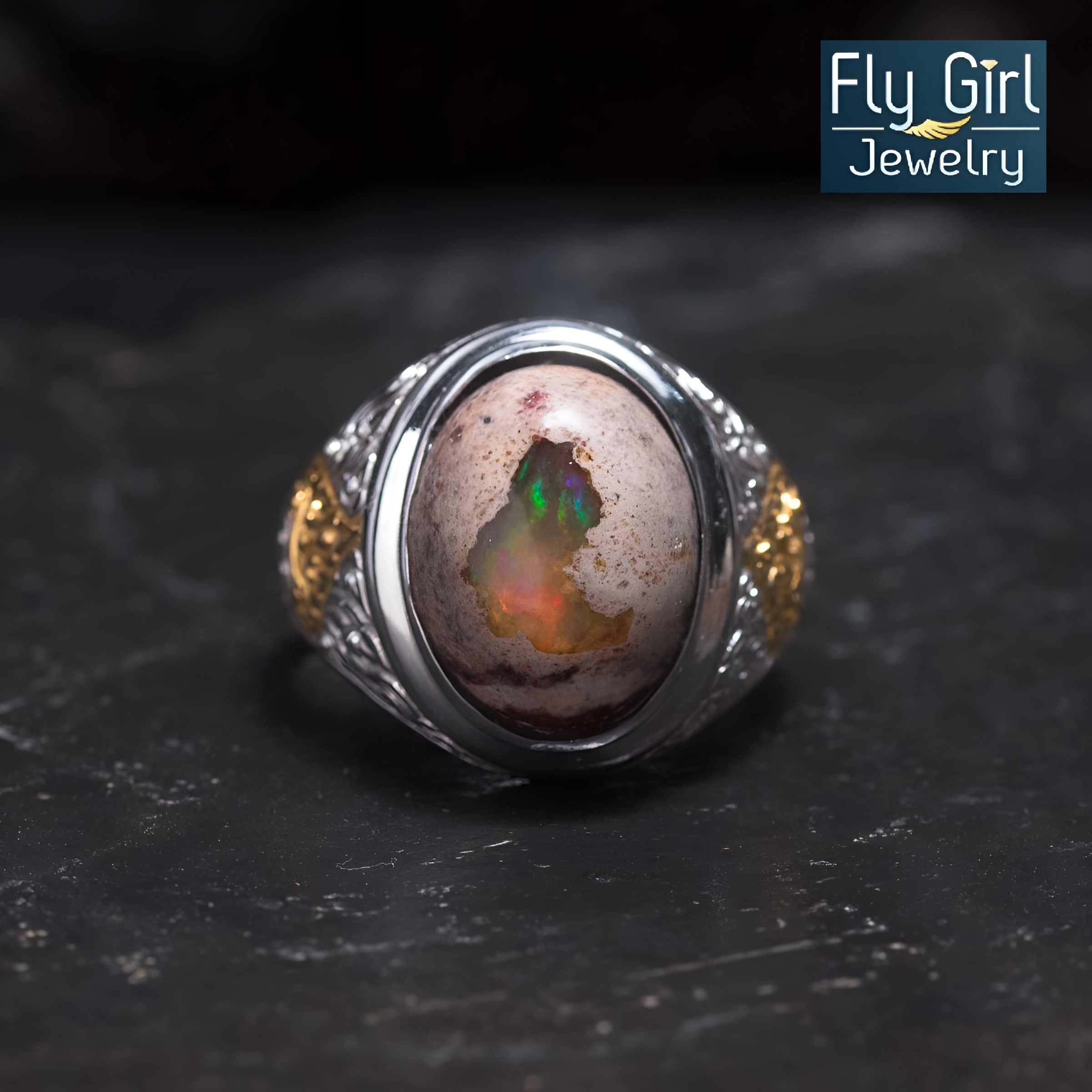 แหวนราหู พลอย Mexicn opal