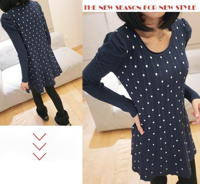 Pre Order - เสื้อกันหนาวแฟชั่นสไตล์เกาหลี คอกลมไหมพรมลายจุด ดีไซด์อินเทรน : สีชมพู-จุดดำ / สีแดง-จุดดำ / สีแดง-จุดขาว / สีดำ-จุดขาว / สีน้ำเงิน-จุดขาว