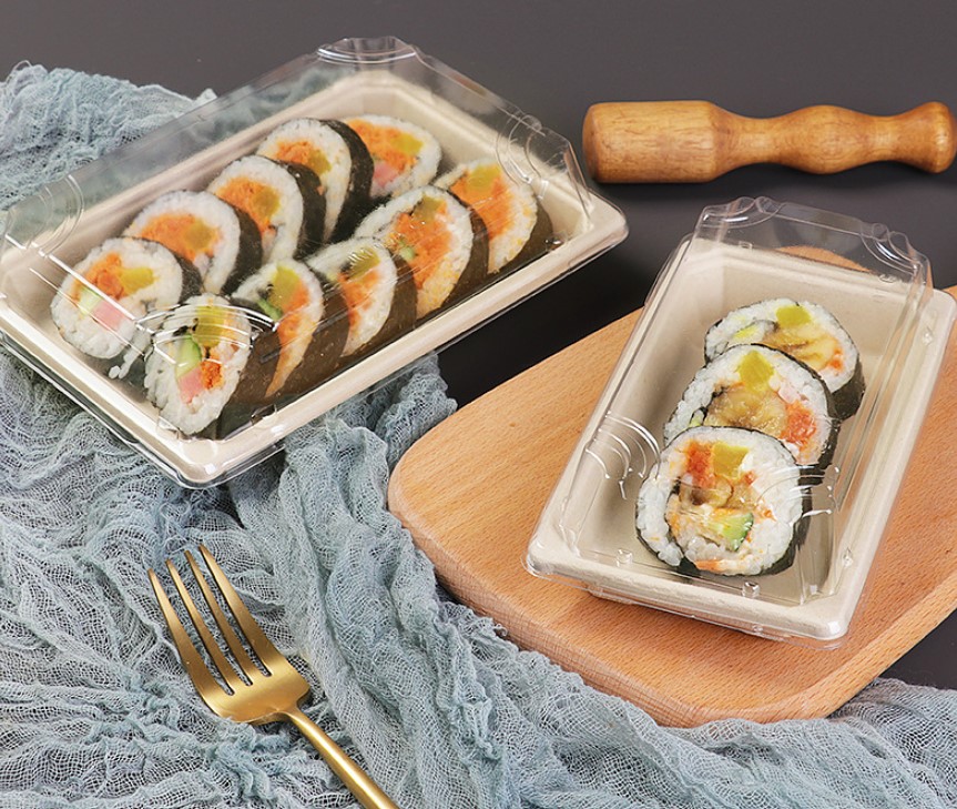 กล่องซูชิ-ขนม-เค้ก กระดาษเคลือบกันน้ำ-น้ำมัน ฝาใส แพ็ค 50 ชิ้น