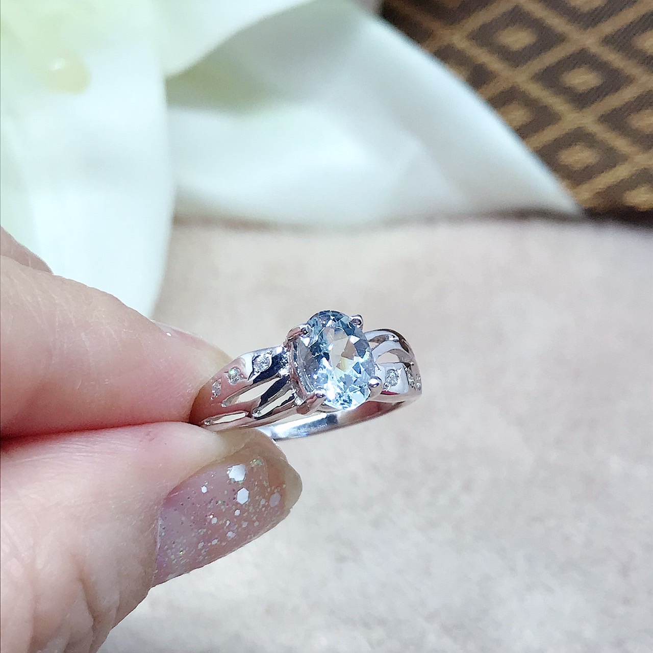 แหวนเงินแท้ พลอยอะความารีนแท้(ราศีมีน)