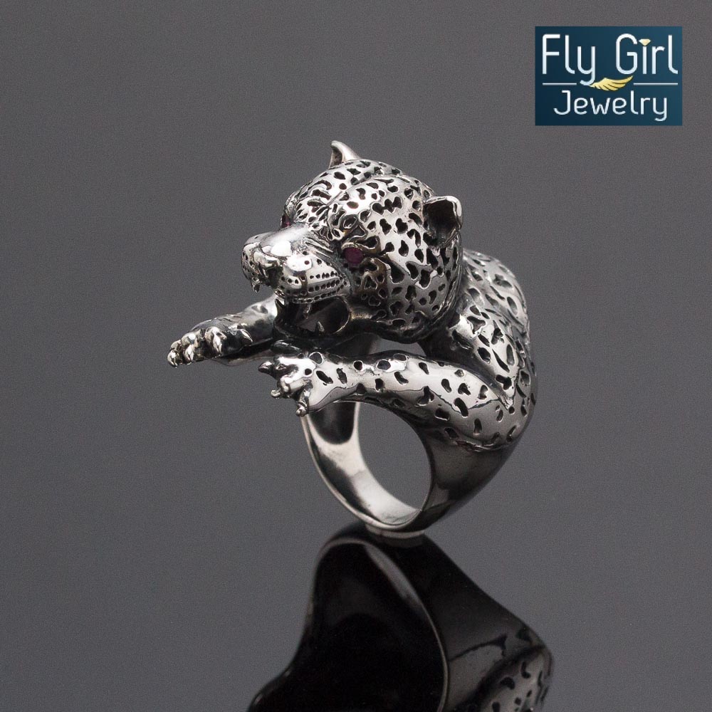 แหวนเสือ แหวนปีขาล แหวนชายเงินแท้ พลอยทับทิมแท้