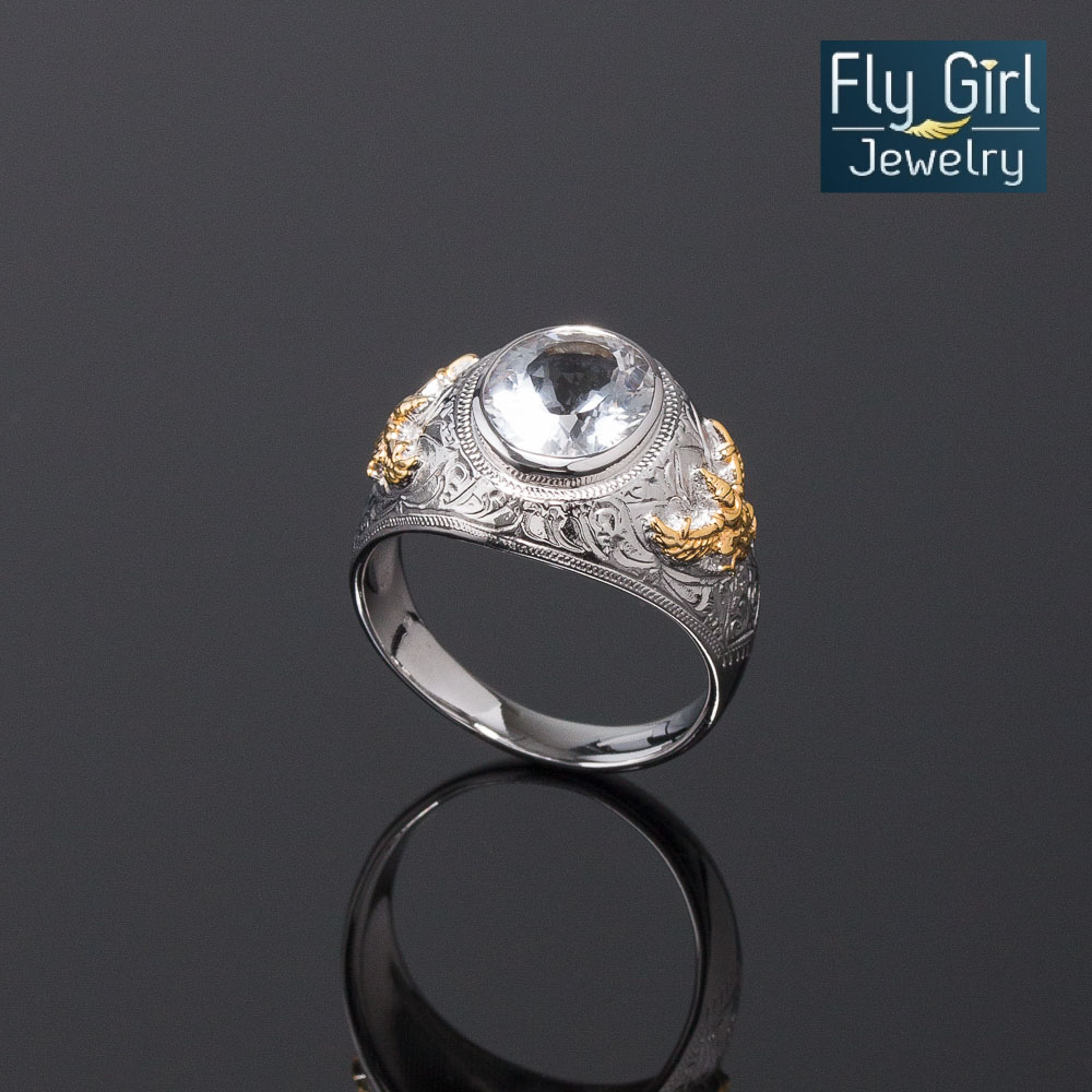 แหวนครุฑ พลอยไวท์โทแพสแท้(ราศีเมษ) ใส่เสริมดวงเกิด ช่วยปกป้องคุ้มครองเสริมหน้าที่การงาน